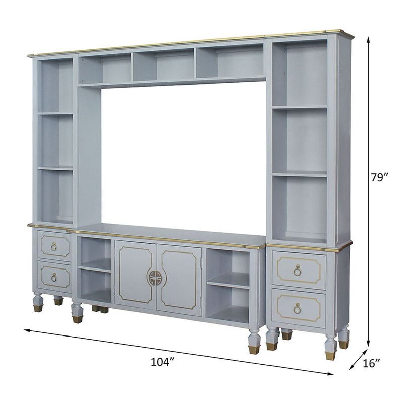 House Marchese - Entertainment Center - Gold Trim & Pearl Gray - R&R Furniture Gallery (Fountain Valley, CA)