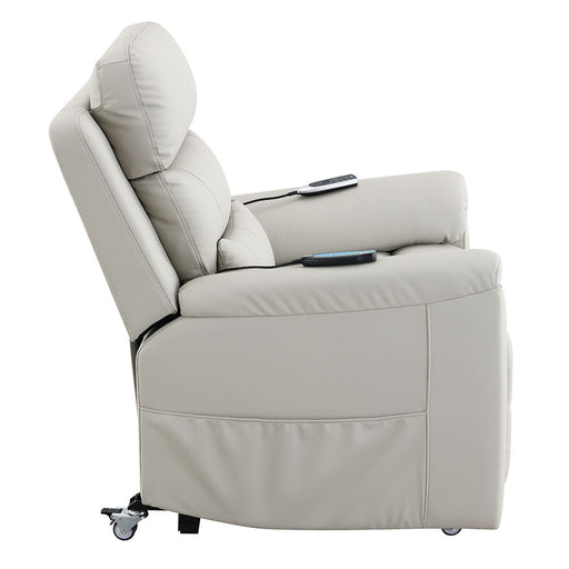 Marsha - Power Recliner With Lift & Massage - Light Gray Leather - R&R Furniture Gallery (Fountain Valley, CA)