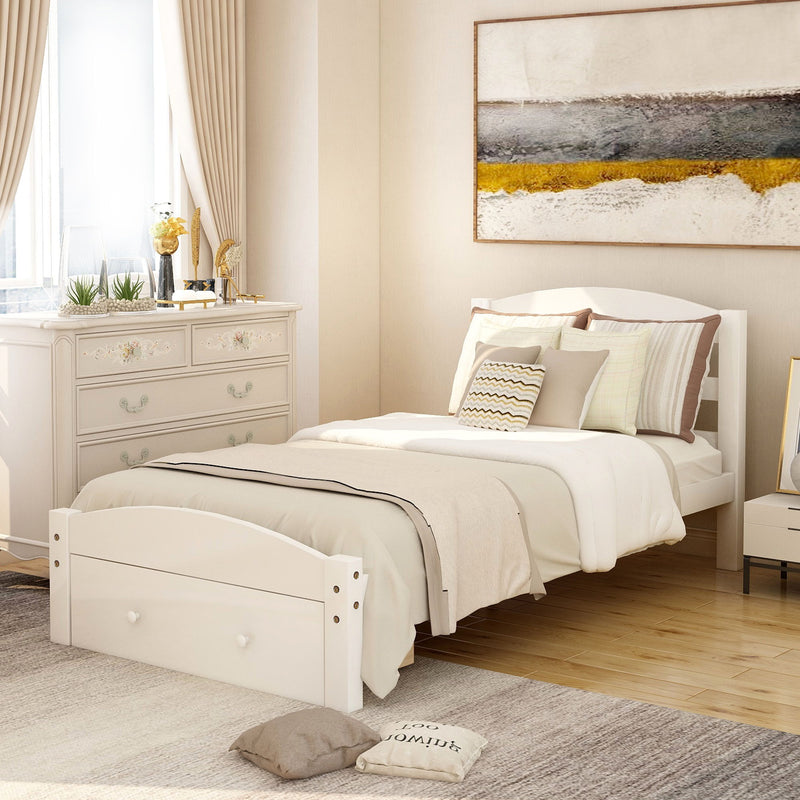 DreamHaus storage platform bed frame with built-in drawers and wood slat support, no box spring needed, showcasing sleek design.