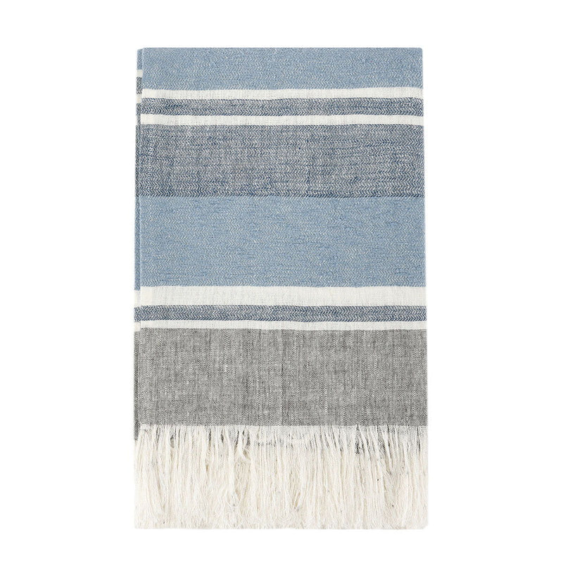 Classic Home Lima throw in Capri Blue and dark gray, soft woven blanket with a cozy, stylish design perfect for home decor.