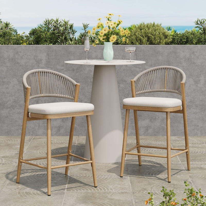 Outdoor 26" Counter Height Metal Frame Counter Stools With Scallop Shaped Backrest & Water Resistant Cushions - R&R Furniture Gallery (Fountain Valley, CA)