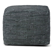 Simpli-Home Fredrik handcrafted square accent pouf with textured fabric and plush cushioning for stylish interior decor.