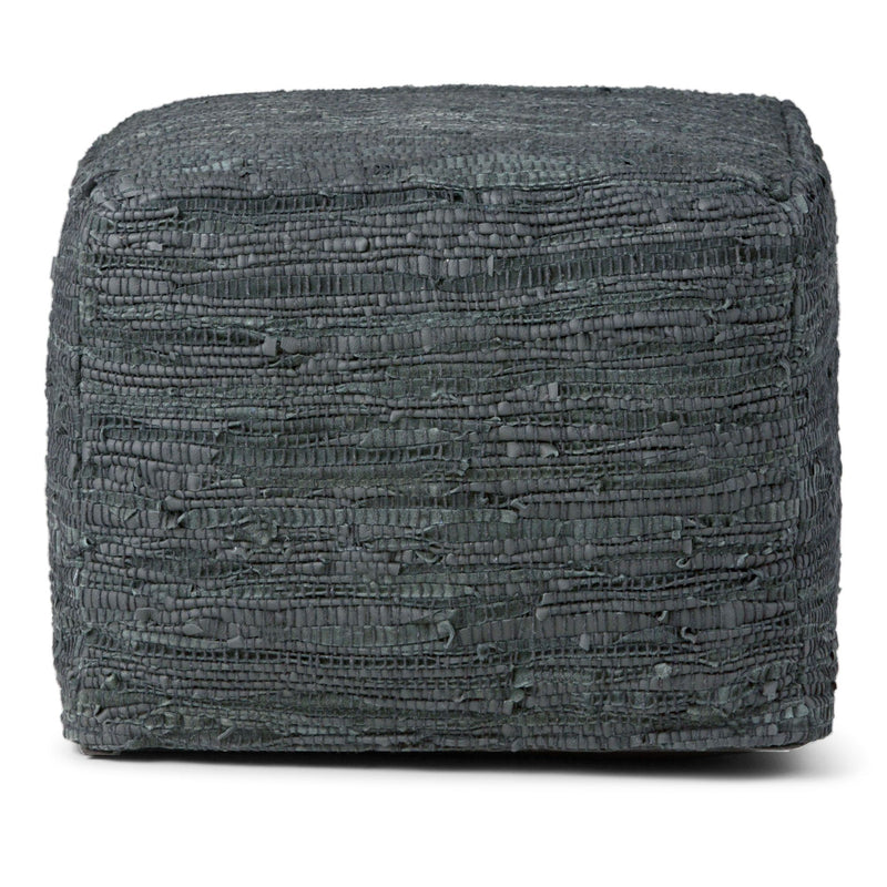 Simpli-Home Fredrik handcrafted square accent pouf with textured fabric and plush cushioning for stylish interior decor.