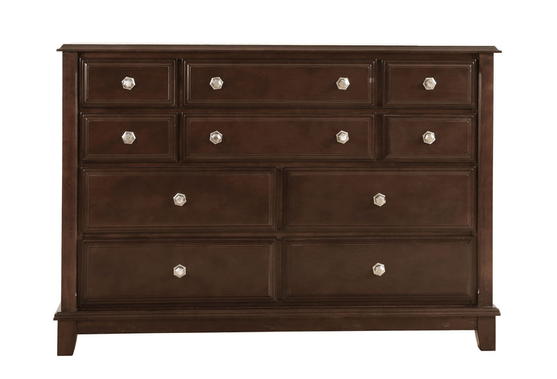 Ashford dresser in cappuccino finish by Glory Furniture, featuring multiple drawers and modern design for bedroom storage.