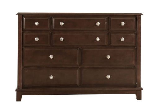 Ashford dresser in cappuccino finish by Glory Furniture, featuring multiple drawers and modern design for bedroom storage.