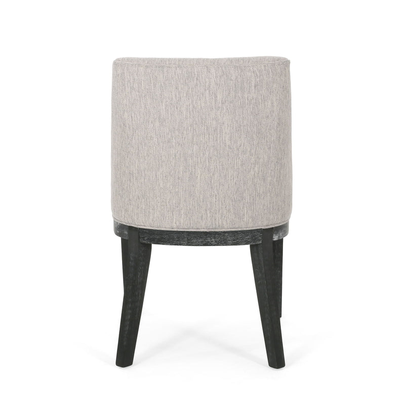 Pair of Noble House modern dining chairs with durable fabric upholstery and sturdy wooden frames, set of two.