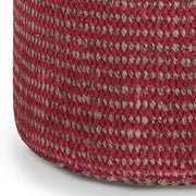 Larissa handcrafted round braided accent pouf by Simpli-Home with woven texture and neutral tones, suitable for living room or seating area.