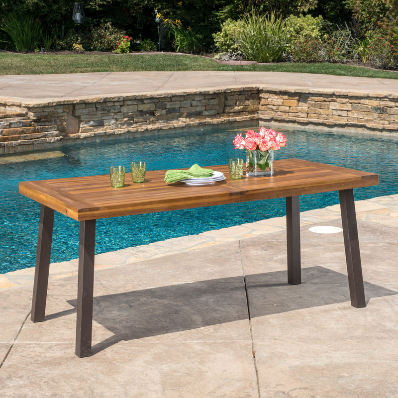 Della - Modern Industrial Dining Table With Acacia Wood Top - Teak - R&R Furniture Gallery (Fountain Valley, CA)