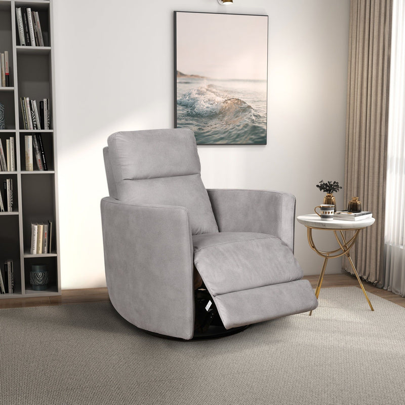 Lawson - Swivel Glider Suede Recliner Chair - Latte - R&R Furniture Gallery (Fountain Valley, CA)