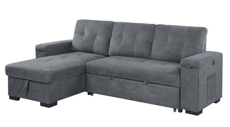 Toby - Woven Fabric Reversible Sleeper Sectional Sofa With Storage Chaise Cup Holder Charging Ports And Pockets - R&R Furniture Gallery (Fountain Valley, CA)