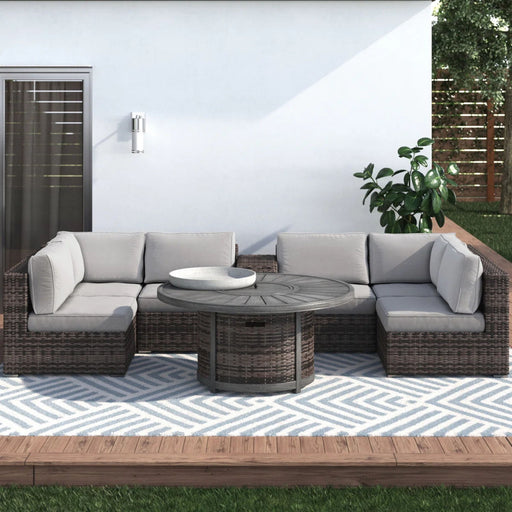 All Weather 4 Person Patio Sofa Set With Fire Pit And Side Table Rustproof - Brown - R&R Furniture Gallery (Fountain Valley, CA)