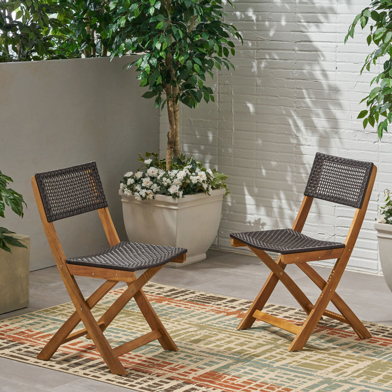 Noble House Bistro foldable armless chair with wicker backrest and metal frame, ideal for outdoor or patio seating.