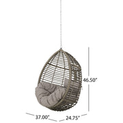 Noble House Morris Teardrop hanging chair with chain and water-resistant cushions, suitable for indoor and outdoor relaxation.