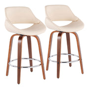 Lumi Source Fabrico mid-century modern counter stool set with round footrest, fixed height, sleek design, two stools, natural wood finish