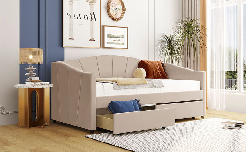 Upholstered Daybed With Two Drawers And Wood Slat - R&R Furniture Gallery (Fountain Valley, CA)
