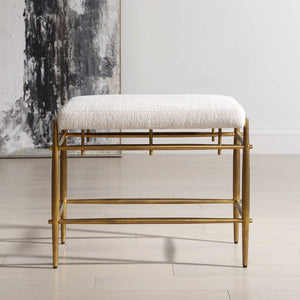 Karleen - Plush Small Brass Bench - White