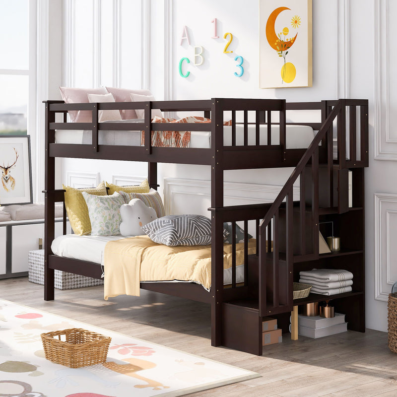 Stairway Bunk Bed With Storage And Guard Rail For Bedroom - R&R Furniture Gallery (Fountain Valley, CA)