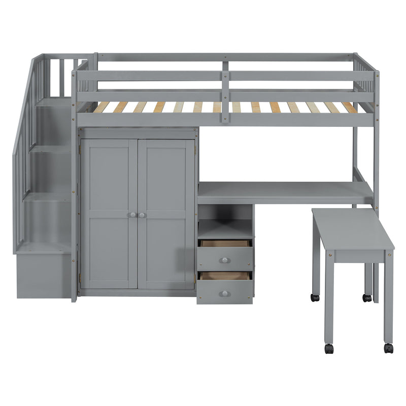 Loft Bed With Stairs, Bookshelf, Drawers, Desk & Wardrobe, Space Saving Multifunctional Furniture - R&R Furniture Gallery (Fountain Valley, CA)