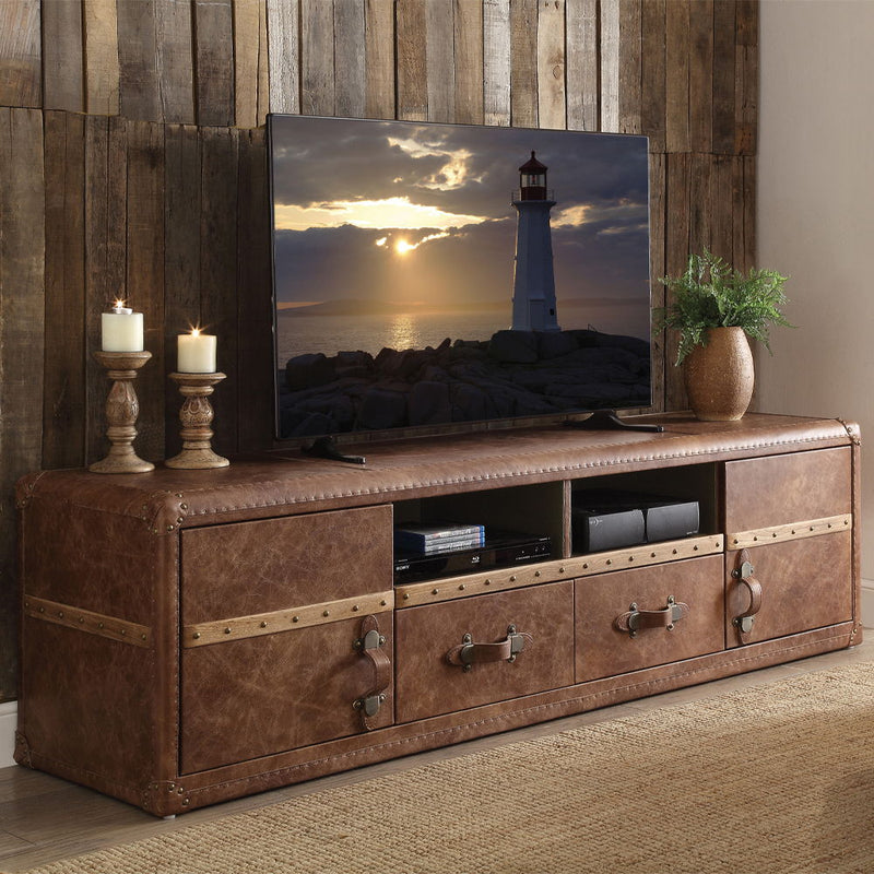 Aberdeen - TV Stand - Retro Brown Top Grain Leather - R&R Furniture Gallery (Fountain Valley, CA)