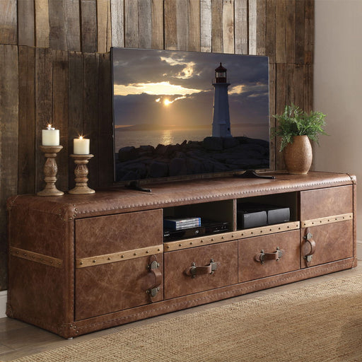 Aberdeen - TV Stand - Retro Brown Top Grain Leather - R&R Furniture Gallery (Fountain Valley, CA)