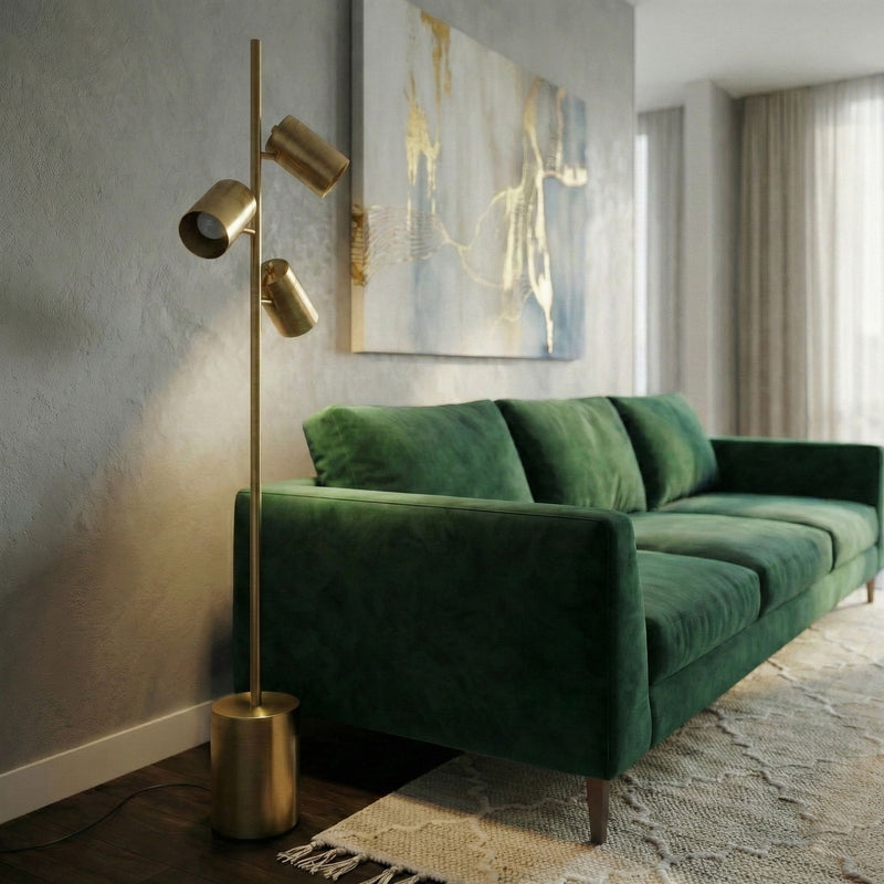 Harmony - Floor Lamp With Rotary Switch Triple Spots Block Base - Gold - R&R Furniture Gallery (Fountain Valley, CA)