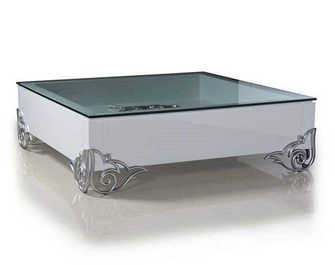 LS538 Emma Modern White Coffee Table w/ Glass Top — view 5