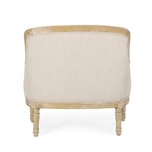 Noble House Style Club Arm Chair with plush upholstery and wooden legs, showcasing a classic, comfortable design for living rooms.