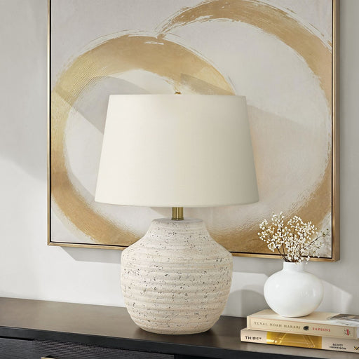 Modern 8th Street concrete table lamp with cream finish, stylish lighting fixture suitable for contemporary home decor.