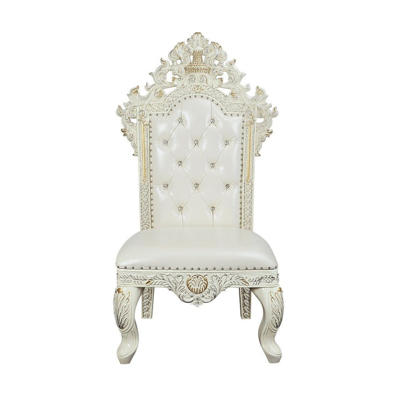 Adara - Side Chair (Set of 2) - Pearl White Synthetic Leather & Antique White - R&R Furniture Gallery (Fountain Valley, CA)