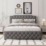 Upholstered Platform Bed With Trundle And 2 Sets Of USB Ports On Each Side, Fabric - R&R Furniture Gallery (Fountain Valley, CA)