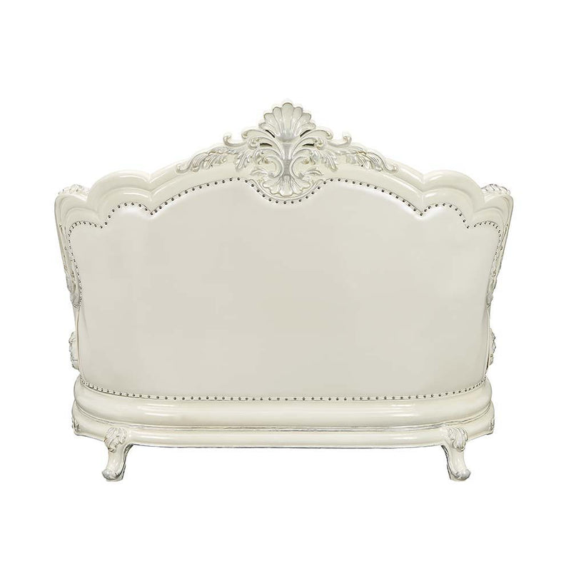 Adara - Loveseat With 5 Pillows - Pearl White Synthetic Leather & Antique White - R&R Furniture Gallery (Fountain Valley, CA)