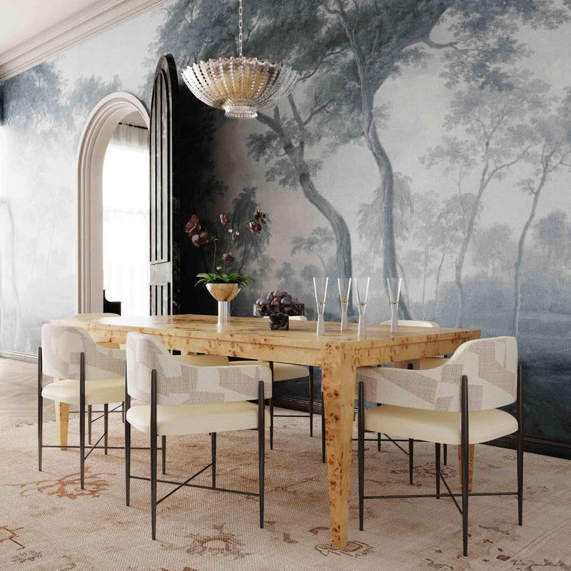 Sezanne - Vegan Leather And 2-Tone Jacquard Dining Chair - Cream - R&R Furniture Gallery (Fountain Valley, CA)