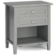 Handcrafted Warm Shaker bedside table by Simpli-Home, accent nightstand with natural wood finish and simple design.