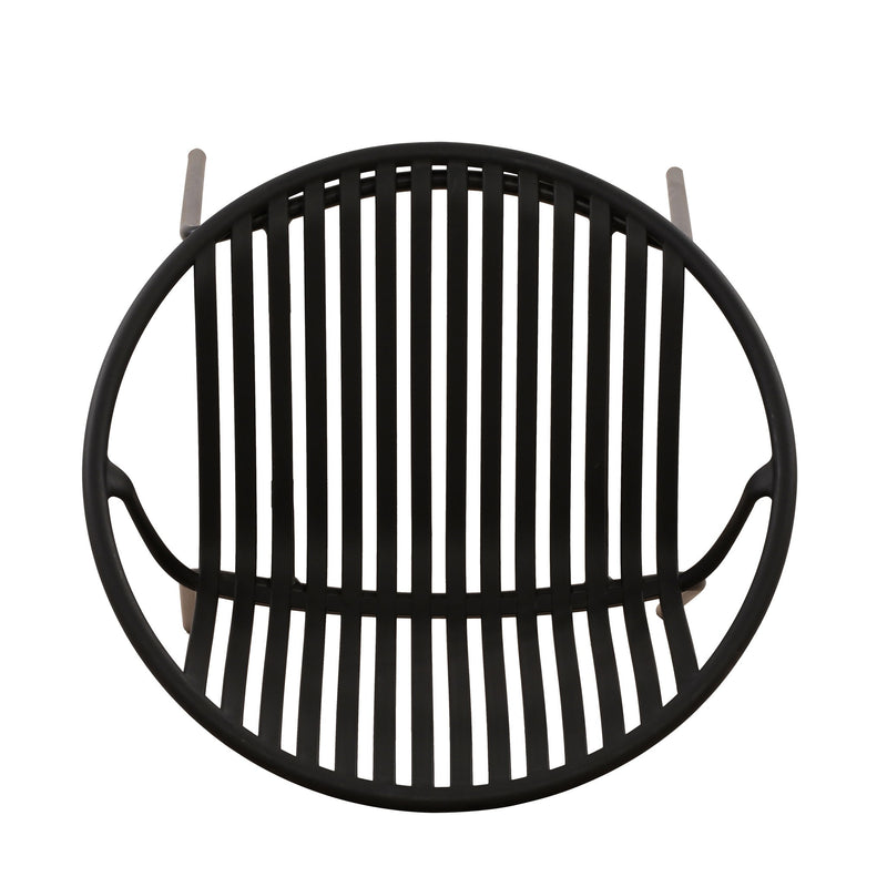 Set of two Noble House stackable outdoor chairs with breathable plastic backrests, ideal for patio or garden seating.