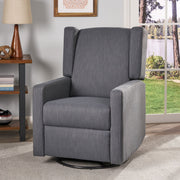 Noble House Landau contemporary fabric upholstered swivel recliner with plush cushioning and a sleek modern design.
