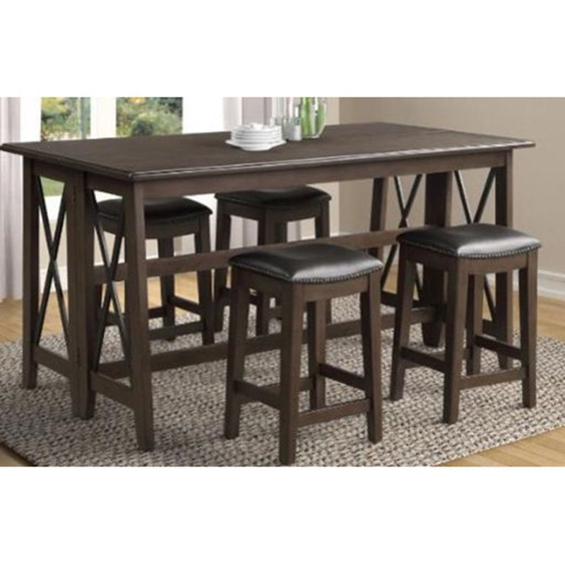 Drop Leaf Table With 4 Stools - Dark Brown - R&R Furniture Gallery (Fountain Valley, CA)
