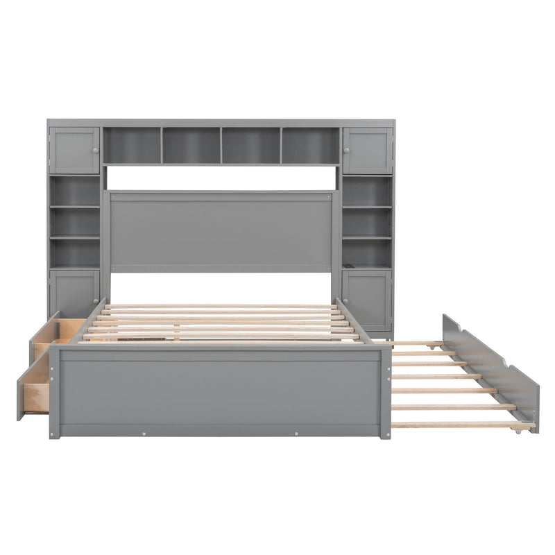 DreamHaus cabinet bed with integrated shelf, sockets, and twin long trundle, showcasing a sleek, functional bedroom furniture piece.