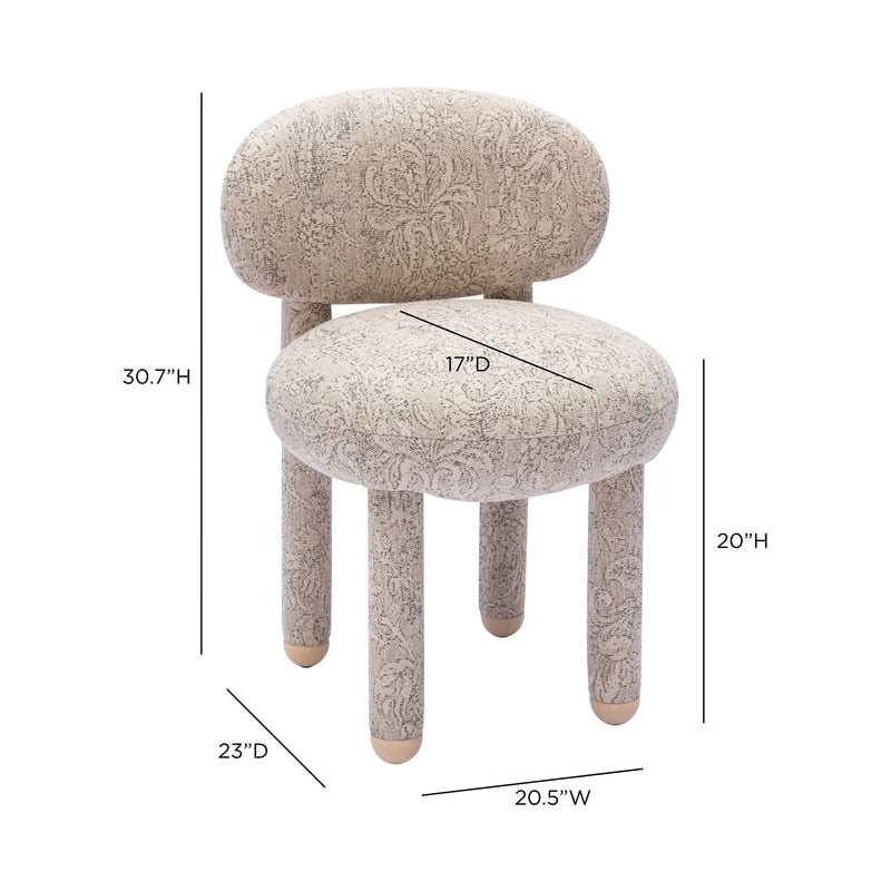 Manu - Floral Jacquard Dining Chair - Neutral