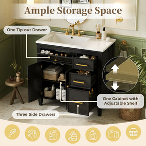 Bathroom Vanity With Sink Top, 3 Soft Closing Drawers