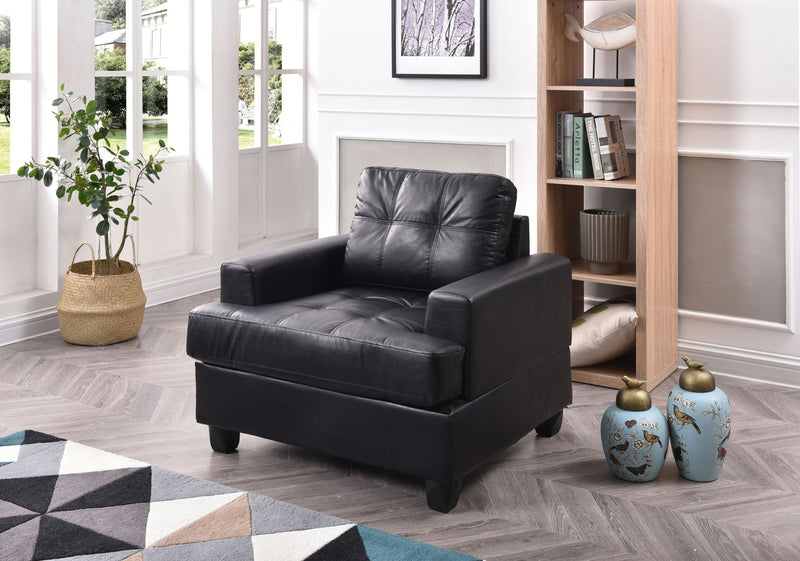 Transitional design armchair by Glory Furniture with plush fabric upholstery and wooden legs, modern and comfortable seating.