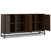 Simpli-Home Banting solid wood sideboard with metal frame, modern industrial dining room storage, featuring sleek design and ample storage space.