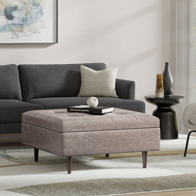 Shay - Large Square Coffee Table Storage Ottoman Mid-Century Style - R&R Furniture Gallery (Fountain Valley, CA)
