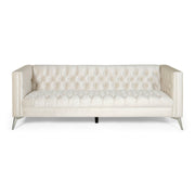 Contemporary Noble House 3-seater sofa with button tufting, stationary design, beige fabric, and plush cushioned seats.