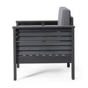 Noble House slat design arm chairs with cushioned seats and backrests, modern wooden frame for stylish living room seating