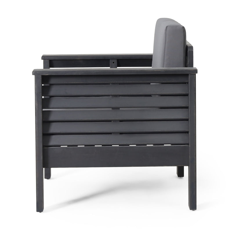 Noble House slat design arm chairs with cushioned seats and backrests, modern wooden frame for stylish living room seating