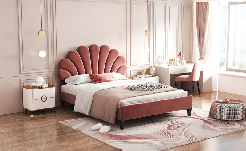 Upholstered Platform Bed With Flower Pattern Headboard - R&R Furniture Gallery (Fountain Valley, CA)