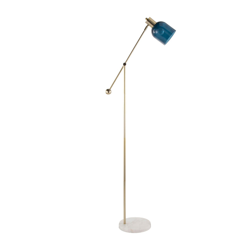 Lumi Source Marcel contemporary glam floor lamp with sleek metal finish and adjustable arm, standing on a modern living room floor