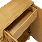 TOV Furniture Miles natural 3-door sideboard with sleek wooden finish and modern design, featuring multiple compartments and minimalist style.