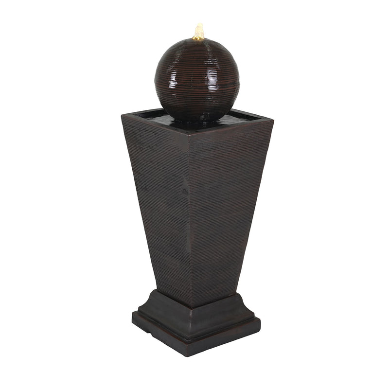 35.5" Tall Column Fountain With LED Lights, Retro Outdoor Decor, Weather Resistant Feature - Dark Brown - R&R Furniture Gallery (Fountain Valley, CA)