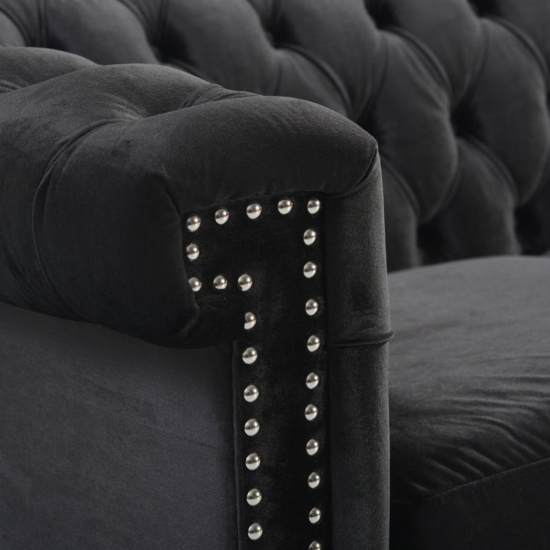 Noble House Chesterfield style 3-seater sofa with deep button tufting and classic stationary design in rich upholstery.